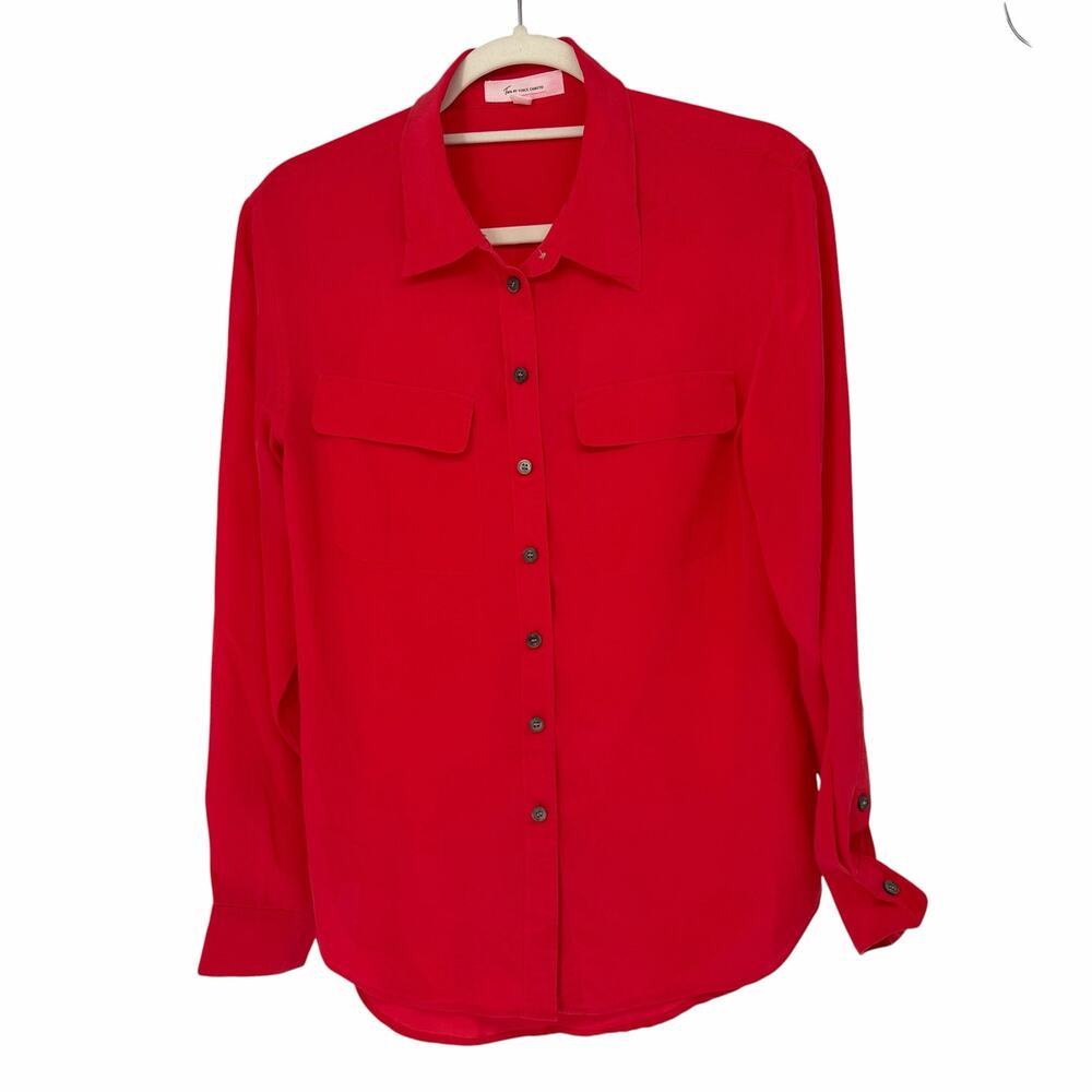 Two by Vince Camuto Red‎ Silk Button Down Long Sleeve Blouse Small